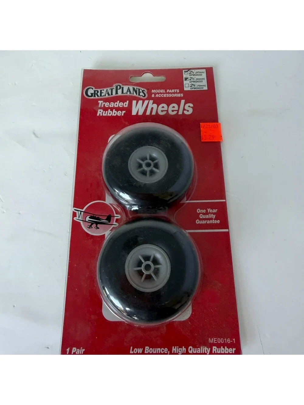 Great Planes 2 1/2” Rubber Wheels For RC  Model Airplanes NOS ME0016-1
